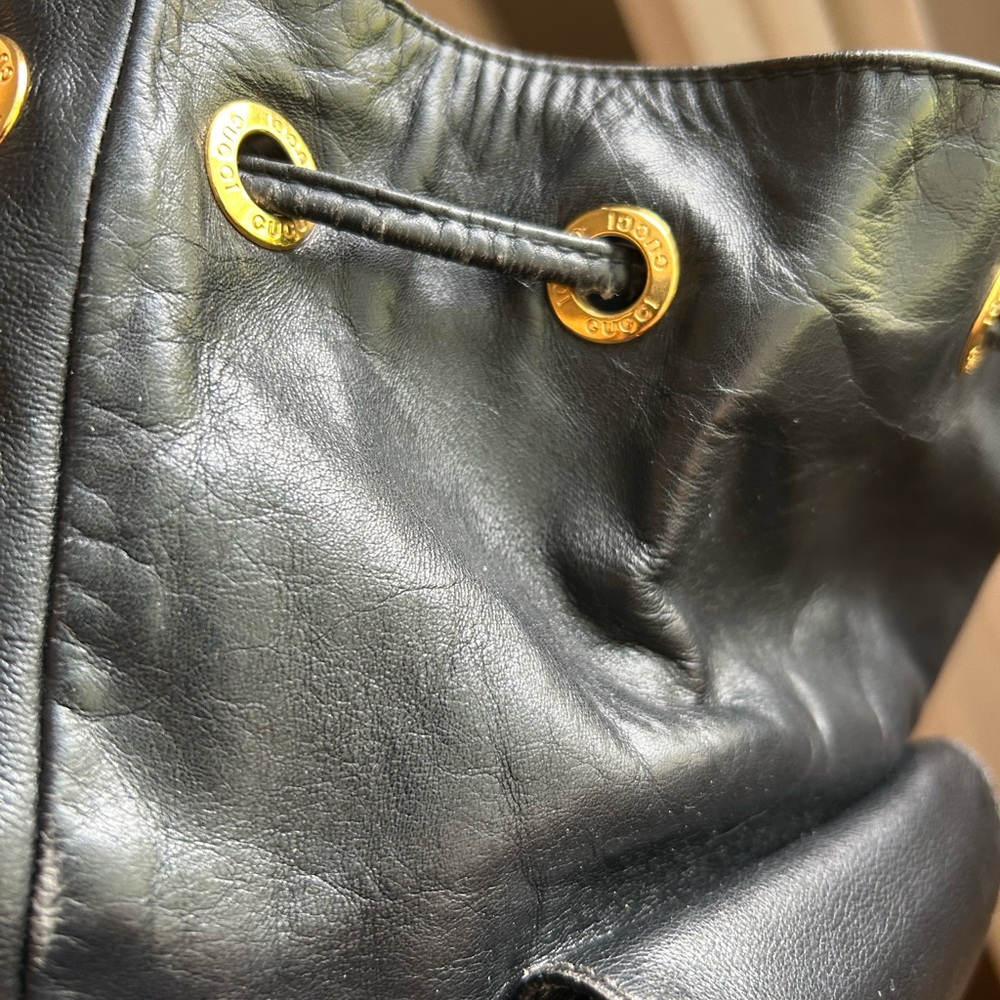 Gucci Black Leather Bamboo-Trim Backpack - Picture 7 of 9